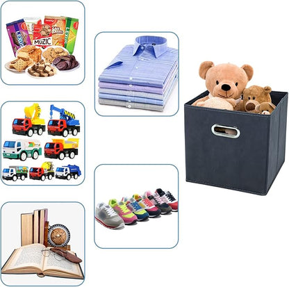 Black Fabric Cubby Storage Bins,13x13x13 Inches ,Cube Organizer Bin Foldable Storage Boxes with Dual Handles Fabric Organizer Box and collapsible Storage basket,Set of 3,Grey