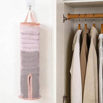 Hanging Sock Storage Bag,Wall Mount Multifunctional Bag,Sock Underwear Organizer,Hanging Closet Organizer,Saver Kitchen Storage Holder for Storing Socks Ties Plastic Bag 3PCS (Pink)