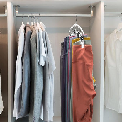 Legging Organizer for Closet, Metal Yoga Pants Hanger w/Rubber Coated 1 Pack w/10 Clips Hold 10 Leggings, Hangers Space Saving Hanging Closet Organizer for Closet Organizers and Storage-White