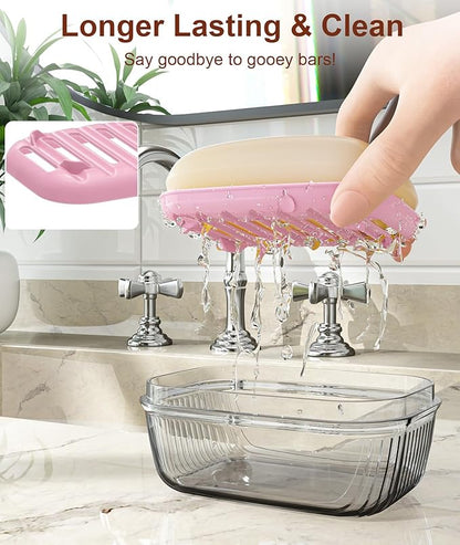 Quatish Bar Soap Holder Dish, Leakproof Travel Soap Case for Shower, Portable Travel Size Toiletries Camping Essentials for Gym, Dorm, Bathroom, Pink