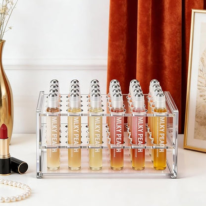 Acrylic Rollerball Perfume Organizer, 24 Holes mini fragrances Holder, Travel Perfume Vial and Tall Scented Oil Storage Display Rack
