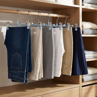 POZEAN Pants Hangers with Clips for Women 30 Pack, 12Inch Adjustable Heavy Duty Skirt Hangers, Space Saving Non-Slip Shorts Jeans Trousers Clothes Hangers, Blue