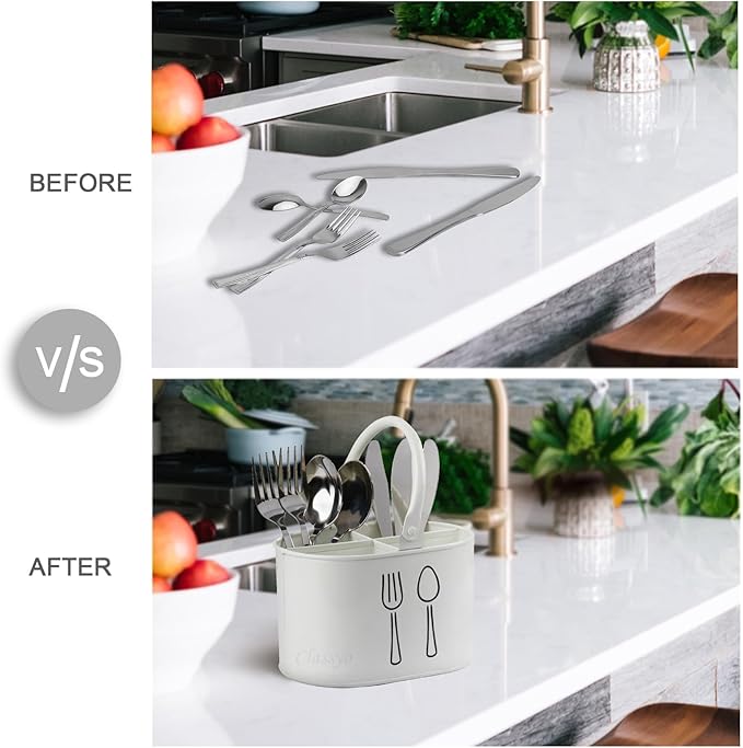 Silverware Holder for Countertop, Spoon Holder & Cutlery Organizer, Utensil Holder for Party, Flatware Caddy, Silverware Holder for Party (Ivory)