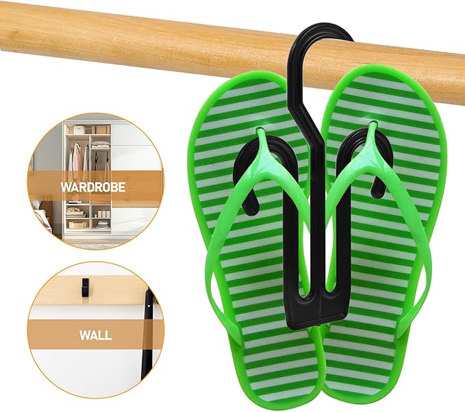 20pcs Black Shoe Hangers Slippers Storage Rack Plastic Shoe Hooks for Hanging Slipper Organizer and Drying Rack Space-saving Holder for Home Closet and Entryway