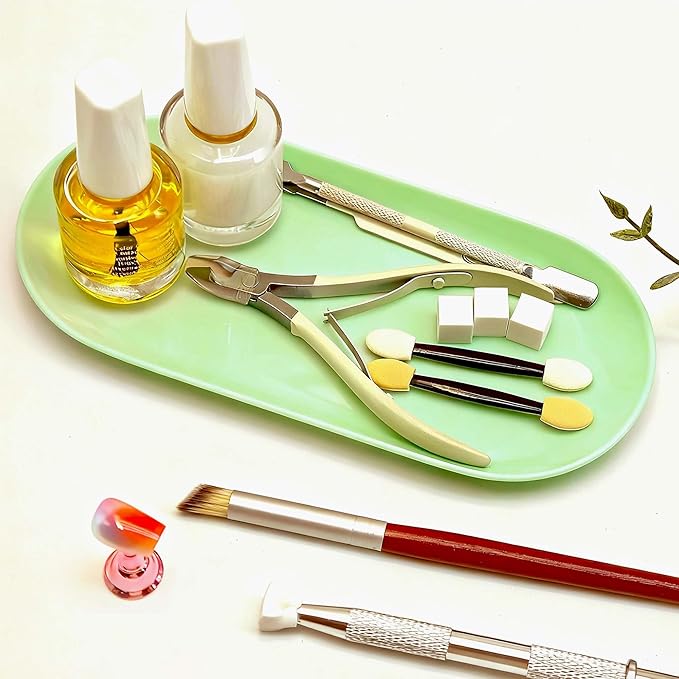 Nail Tray Green Manicure Tray for Nails Tool Decor Display Jewelry Rhinestone Cosmetics Oval Dish Manicure Organizers and Storage Small Storage Plate