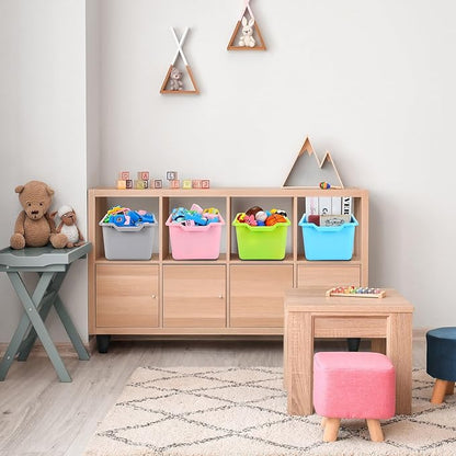 Dandat 16 Pcs Plastic Book Bins for Classroom Library Cubby Bins Scoop Front Stackable Toy Storage Tubs Containers for School Office Home Nursery Playroom Organization (Candy Color)