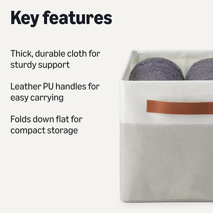 Amazon Basics Collapsible Storage Bins with Faux Leather Handles, Foldable Organizing Containers for Closet, Clothes, Toys, Linen, Large, 3-Pack