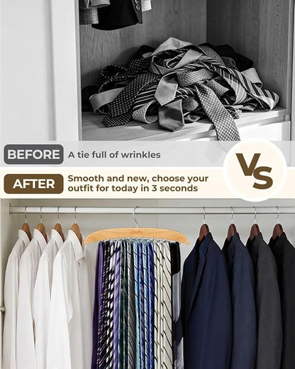 Ohuhu 24-Hook Wooden Tie Rack Organizer for Closet – Space Saving Hanger with 360° Rotating Anti-Slip Clips, Holds 24 Ties Securely Without Wrinkles – Premium Hardwood & Rustproof Steel