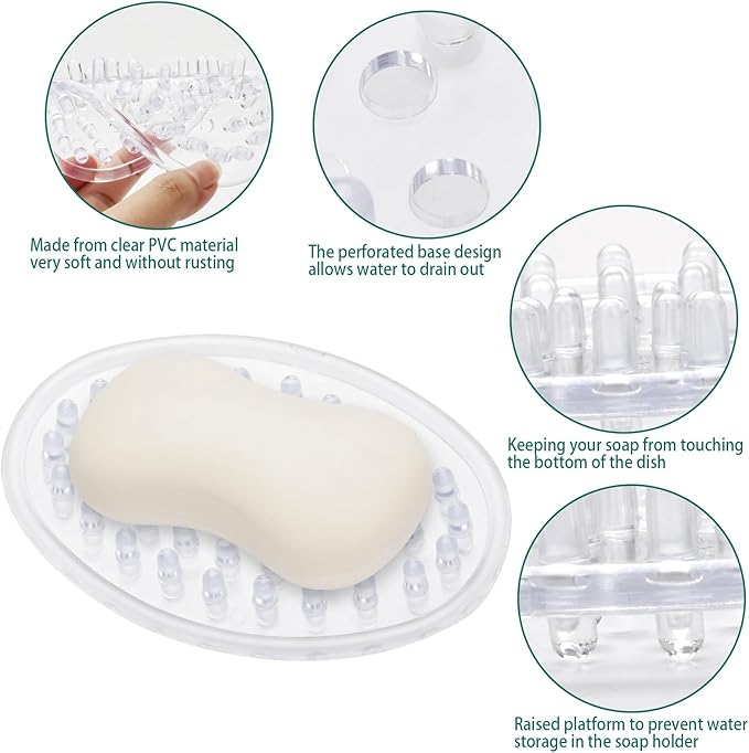 2 Pieces Plastic Soap Dish Clear Bar Holder Tray Self Draining Soap Saver with Holes Soap Container for Bathroom Counter, Kitchen