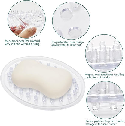 2 Pieces Plastic Soap Dish Clear Bar Holder Tray Self Draining Soap Saver with Holes Soap Container for Bathroom Counter, Kitchen