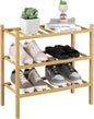 ROMGUAR CRAFT 3-Tier Bamboo Small Shoe Rack, Free Standing Wood Shoe Shelf Storage Organizer for Closet Entryway Stackable (Natural)
