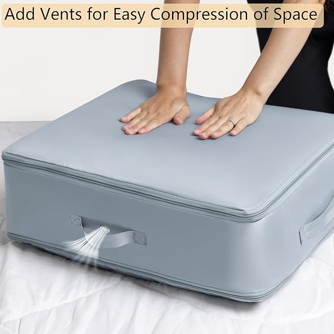 Upgraded Thickened Ultra Space Saving Self Compression Organizer, Self Compression Bags for Storage, Organizer Bags for Blankets, Comforter, Sweater (Gray, Large)