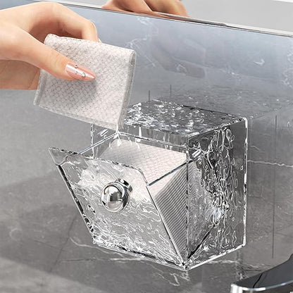 3 Pack Acrylic Qtip Holder Organizer, Wall Mounted Makeup Cotton Storage Box Self Adhesive Small Bathroom Wall Organizer for Cotton Swab, Makeup Pads, Hair Clips, Hair Ties
