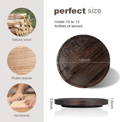 Wood Lazy Susan Organizer Kitchen Turntable for Cabinet Farmhouse Bathroom Decor Round Decorative Tray for Vanity, Counter, Sink, Coffee Table, 10 Inch, Dark Brown
