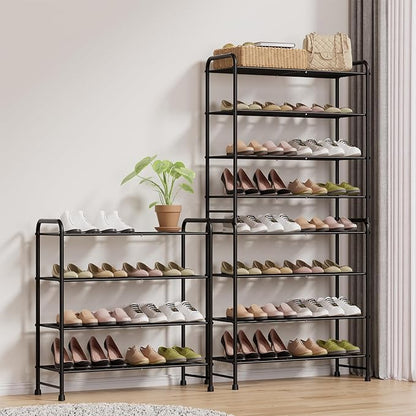 4-Tier Short Metal Shoe Rack,Extra Large Capacity Adjustable Stackable Shoe Organizer Shelf for Closet Entryway, Bedroom,Living Room, Floor,Hallway Shoe Shelf,Black 28" W × 32.3" H