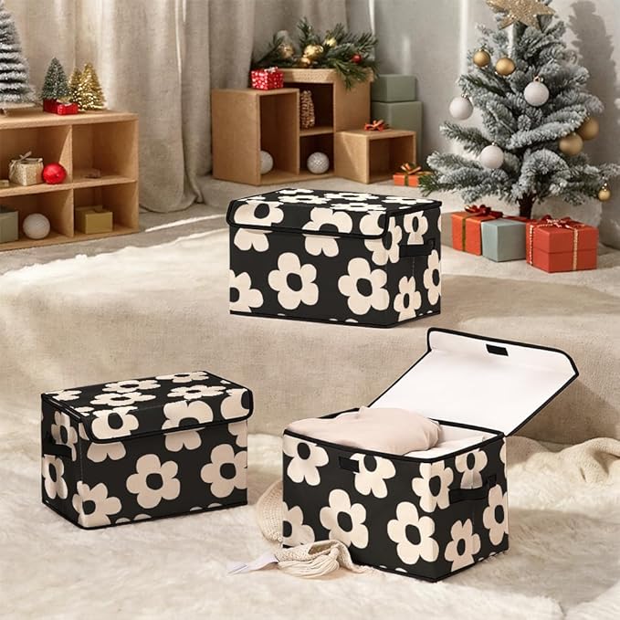 Stackable Clothes Storage Bins with Lids,Closet Organizers Fabric Cat Printing Box for Home and Office,Blanket Clothes Organizers,Under Bed Storage Containers 3 Pack.