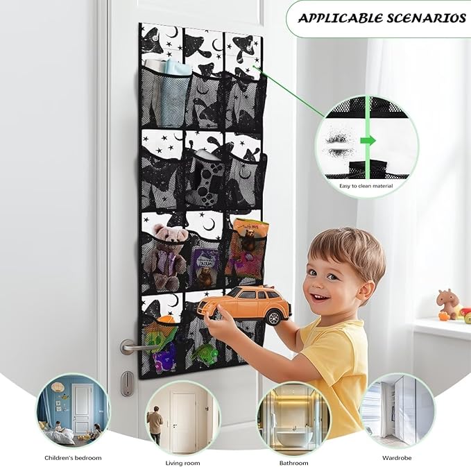 Generic Black Mushroom Bed Organizer Hanging Pocket Strong Door Storage Organizer Heavy Duty Over Door Storage Organizer with Waterproof Pockets for Dormitory Kitchen