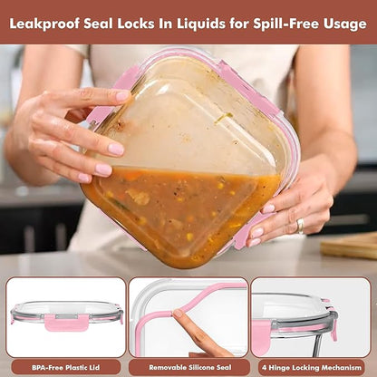 Razab 2 PC 1200ML / 41 Oz Glass Food Storage Containers with Lids - Airtight & Leakproof - Microwave/Oven/Freezer Safe - BPA Free - Ideal for Meal Prep, Storing Leftover & Lunch