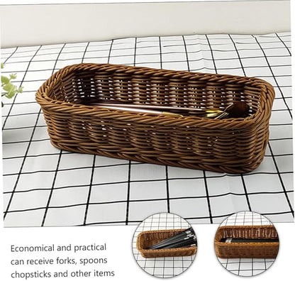 1pc Rattan-like Woven Storage Basket Rattan Flatware Organizer Kitchen Tray Kitchen Drawer Organizer Fork and Spoon izer Flatware Container Plastic Chopsticks Pp Basket