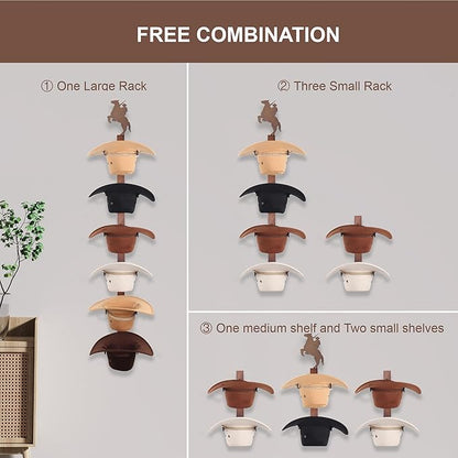 Cowboy Hat Rack Holder for Wall - Wild Western Style Design Hat Organizer with 6 Hat Hooks for Wall Mount, Hat Stand and Hanger for Storage and Organization，Gifts for Men Fathers Dad