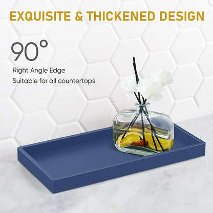 Bathroom Counter Tray,EG-SIPRO High-Grade Thickened Silicone Vanity Tray,Shatterproof Durable Rectangle Tray Soap Dispenser for Countertop,Sapphire Blue,Small+Large (EGTRAY)