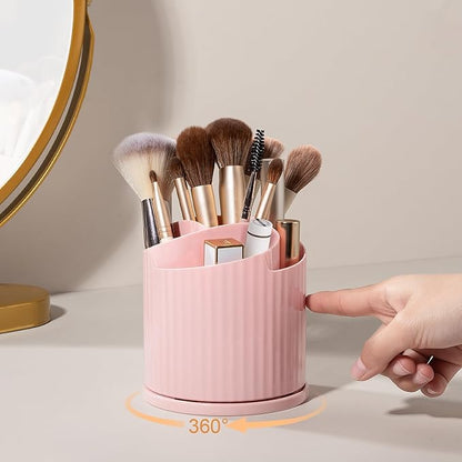 Anyoifax 360 Rotating Makeup Brush Holder Organizer 5 Slots Make Up Brushes Cup Flower-Shaped Spinning Pen Holder for Vanity, Cosmetics, Lipsticks, Pink
