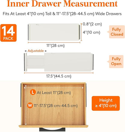 Lifewit 14 Pack Drawer Dividers 4" High 28-43.5cm/11-17" Adjustable Drawer Organizer for Clothes/Utensils, Expandable Drawer Separator in Dresser/Kitchen/Bedroom/Office Organization & Storage Beige