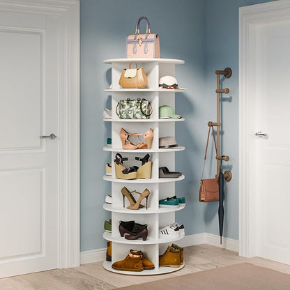 Waleaf 7 Tier Rotating Shoe Rack Tower 360, Revolving Shoe Organizer Spinner, Spinning Shoe Display Lazy Susan, Shoe Carousel, Spinning Shoe Rack for Entryway, Living Room, Bedroom (White)