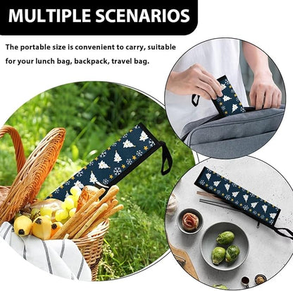 Christmas Trees Snowflakes Flatware Storage Bag Tableware Carrier Bag Dinnerware Organizer Easy of Cleaning & Light to Carry with Handle Holds up to The Rest of Time