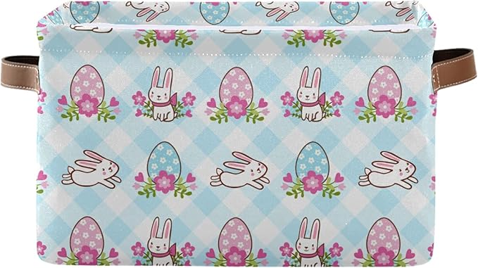 Large Storage Basket Easter Bunnies and Eggs Foldable Storage Box Organizer Bins with Handles for Bedroom Home Office