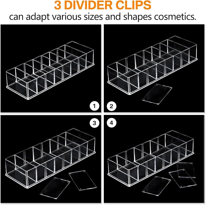 Tuanse 8 Pcs Acrylic Makeup Compact Organizer Detachable 8 Spaces Clear Vanity Drawer Organizer Eyeshadow Palette Storage for Lipstick Highlighter, Skincare Cosmetic Display Cases for Bathroom