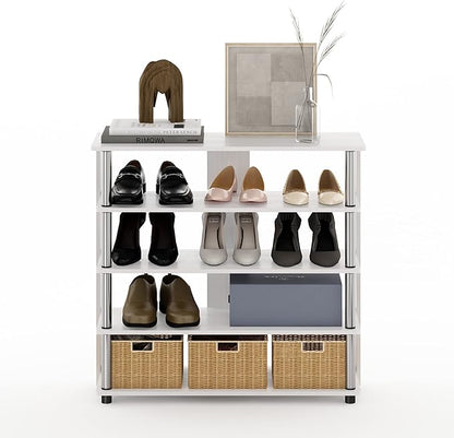 Furinno Turn-N-Tube 5 Tier Wide Shoe Rack, White Oak, Stainless Steel Tubes 32 Inch