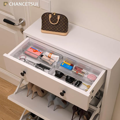CHANCETSUI Clear Acrylic Drawer Organizer Storage: Stackable Plastic Storage Tray for Makeup and Personal Care, 4 Pieces, 3x9 Inch