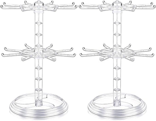 2 Pack Keychain Display Stand Rotating Jewelry 2 Tier Necklace Holder Plastic Spinning Bracelet Hanging Organizer Rotating Rack Earring Bracelet Stands for Vendors Malls Counter Dressing Table