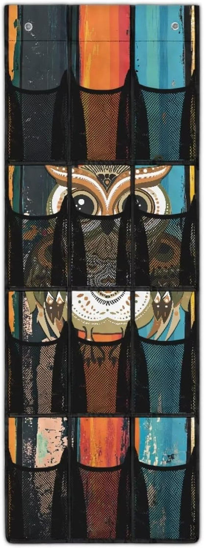 Owl Over Door Organizer Clear Deep Pockets Closet Door Hanging Shoe Rack Organizer Machine Washable Hanging Storage Bag for Garage Laundry Bathroom Kitchen