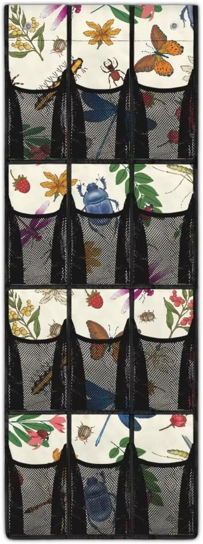 Butterfly Dragonfly Over The Door Shoe Organizer,12 Mesh Pockets Hanging Storage Shoe Rack,Hanger Storage Organizer for Closet,Classroom Headphone Storage,Over Door Organizer