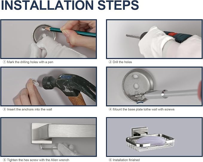 SEIDO Soap Dish for Shower Wall, 304 Stainless Steel Bar Soap Holder for Bathroom & Kitchen, Brushed Nickel Soap Saver Tray for Shower, 4.8" L x 3.2" W Internal