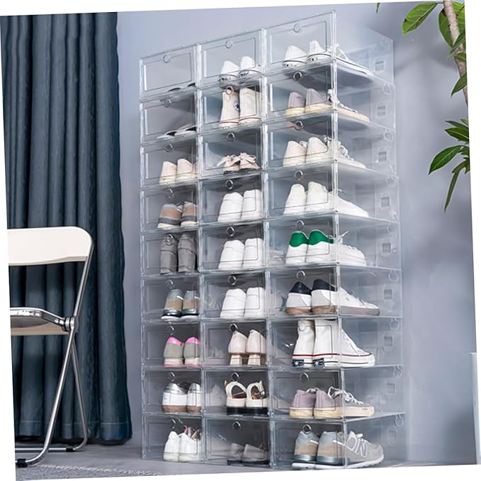 Healifty 6Pcs Transparent Shoe Storage Boxes Drawer Type Stackable Organizer Containers for Dustproof Moisture Resistant Sneakers and Shoes Plastic with Design for Easy Viewing