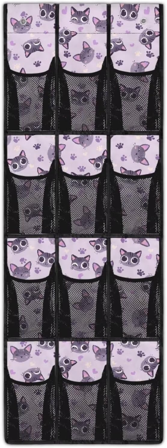 Cat Paw Print Over the Door Shoe Organizer 12 Large Pockets Hanging Closet Organizer Foldable Hanging Shoe Rack for Door Sock Organizer