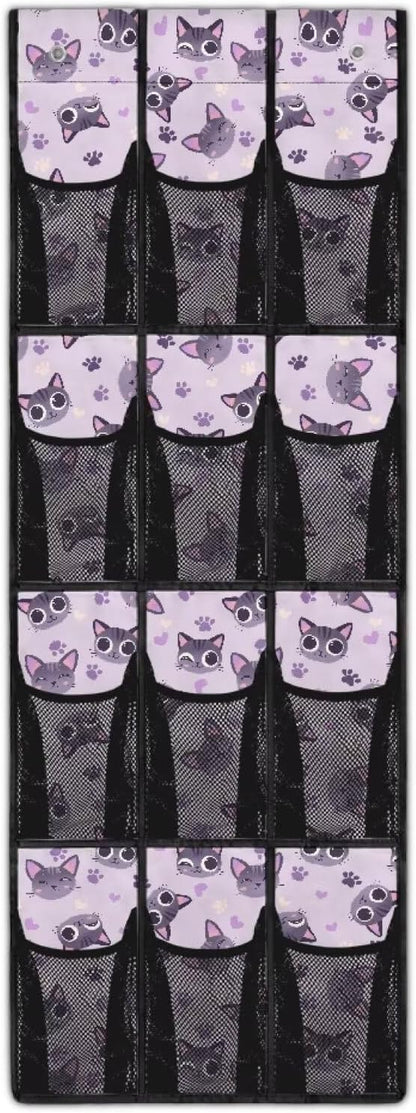 Cat Paw Print Over the Door Shoe Organizer 12 Large Pockets Hanging Closet Organizer Foldable Hanging Shoe Rack for Door Sock Organizer