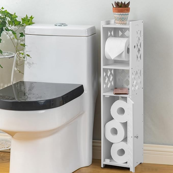 H HUIYKALY Toilet Paper Storage: Toilet Paper Holder Stand with Roller for Small Space,White