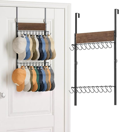 FANGSUN 2-Tier Over the Door Hat Rack with 20 Movable Hooks – Wall Mounted Hat Organizer for Baseball Cap Storage, Cap Holder Gifts for Men Dad, Christmas Presents