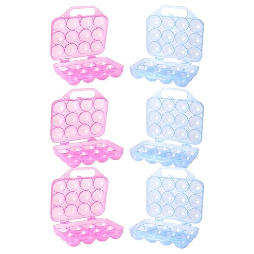 Clear Plastic Egg Carton, 12 Egg Holder Carrying Case with Handle, Set of 6