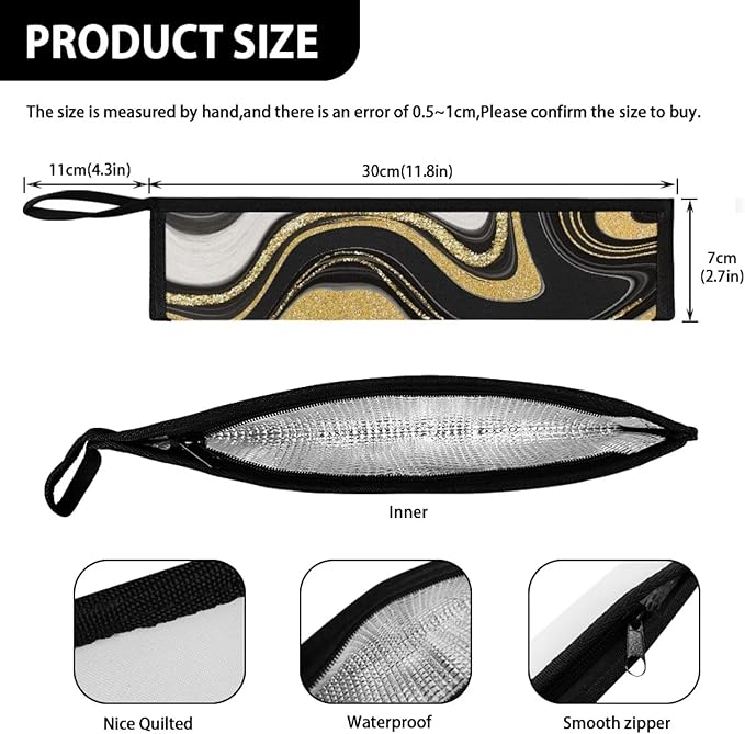 Portable Tableware Carrier Pouch Cutlery Bag Silverware Organizer Accessories for Travel Camp Party,Art Black Marble