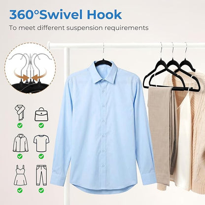 Smartor Black Velvet Hangers 50 Pack, Non Slip Clothes Hangers with Shoulder Notches, Premium Slim Space Saving Felt Hanger for Closet Organizers and Storage, Heavy Duty Hanger for Coat