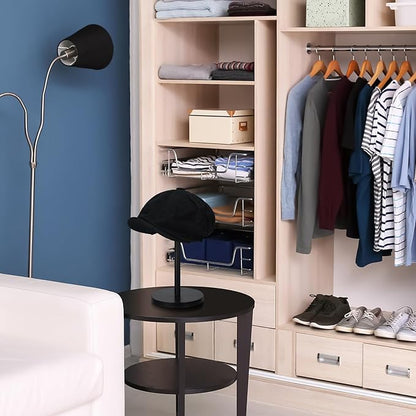 Chunful 2 Pieces Hat Display Stand Rustic Wood Hat Rack Holder Stand Vintage Wig Holder Jewelry Display Riser Helmet Organizer Storage for Home(Black)