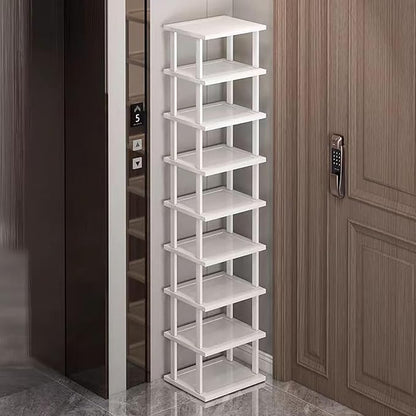 Bamboo Shoe Rack 12 Tier- Vertical Shoe Rack for Small Spaces, Tall Narrow Shoe Rack Organizer for Closet Entryway Corner Garage and Bedroom,Skinny Shoe Shelf with Free Stackable DIY White Storage