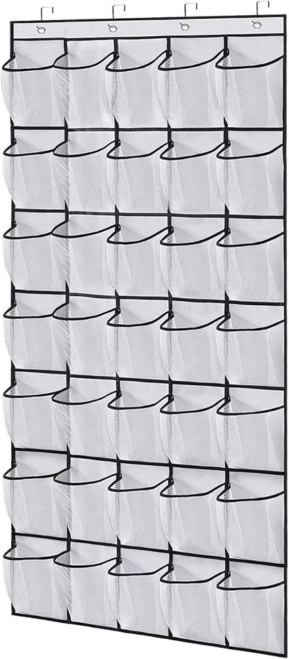 SYOWADA 35 Pocket Over the Door Shoe Organizer Hanging Large Capacity Closet Storage Entryway Organizer Hanging Bag Shoes Sneaker With 4 Metal Hooks, White