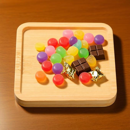 Square Bamboo Tray – 3.5” Outer Side, 3.1” Inner Side Plant Saucer or Mini Serving Tray for Small Planters, Snacks, Candles, or Bathroom Decor