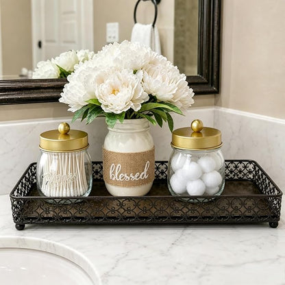 SheeChung 2 Pack Qtip Holder for Bathroom, Cotton Swab Holders, Cute Mason Jars Decor, Bathroom Decor and Accessories for Cotton Round Pads, Balls, Floss Pick - Brushed Gold